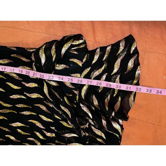 Saloni Black & Metallic Patterned Ruffle Hem Long Sleeve Back Zip Closure Women' - Picture 8 of 11